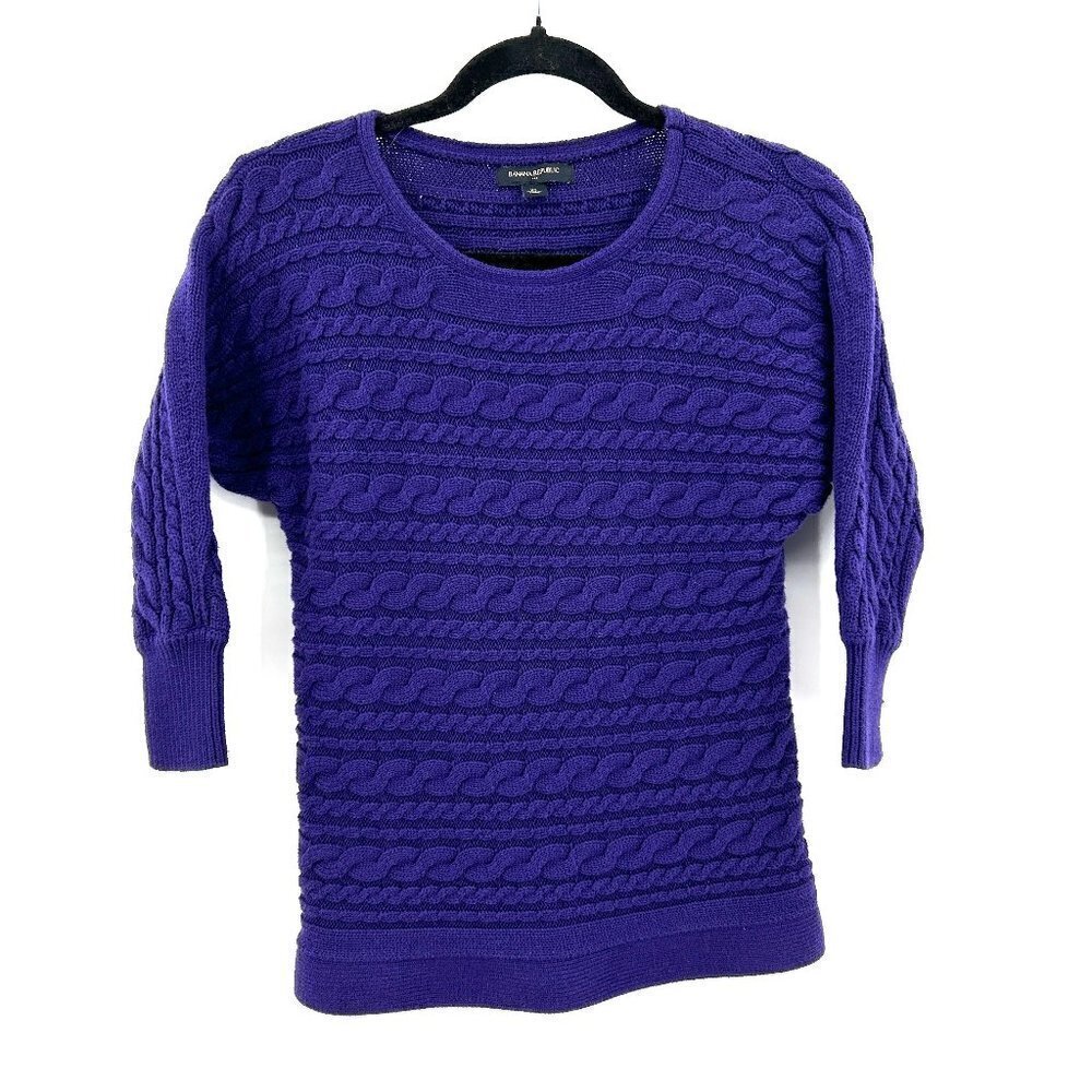 BANANA REPUBLIC Purple Cable Knit 3/4 Sleeve Pullover Sweater Size XS